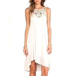 Free People Lace Embroidered Empire Waist Mini Dress Beige XS Spaghetti Straps